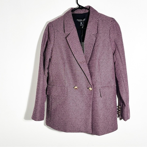 NWT Rachel Zoe Double Breasted Blazer Black Pink Diagonal Stripe size S - Picture 1 of 4